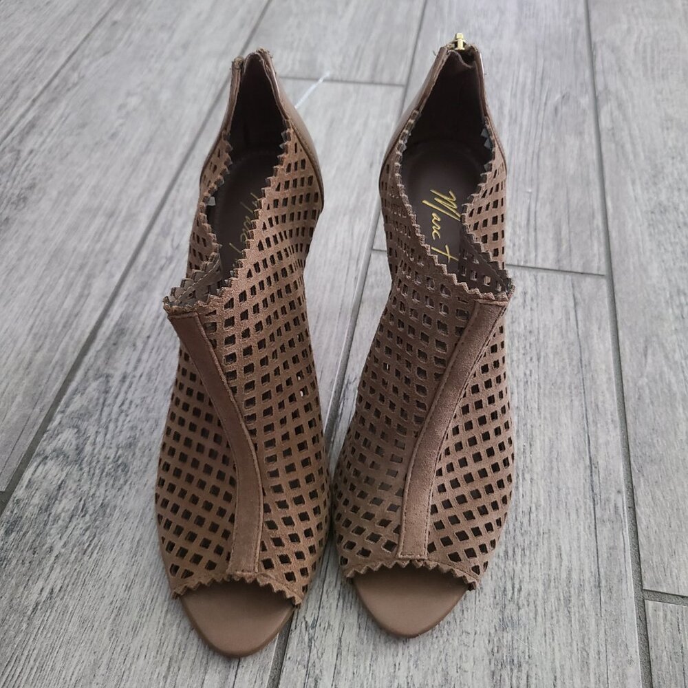 Marc Fisher women's brown Perforated Peep Toe Heeled stiletto booties - Size 8M - Picture 4 of 13
